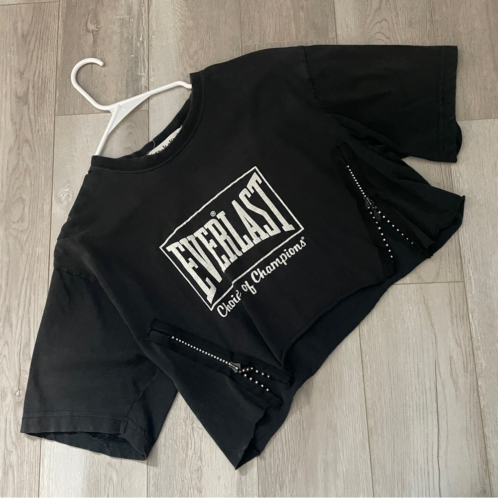 IamKoko.La Everlast Crop Top short sleeve rhinestone zip womens Black (one size)